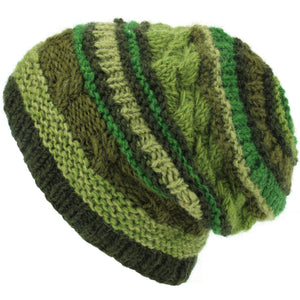 Bonnet en laine tricoté - rayure vert