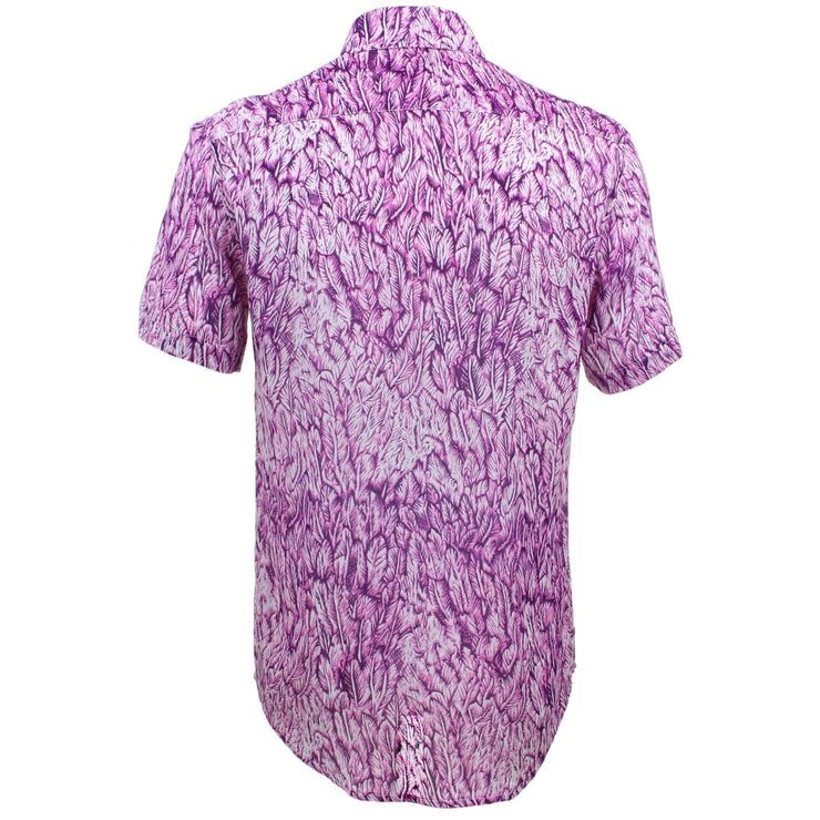 Tailored Fit Short Sleeve Shirt - Abstract Purple Leaves