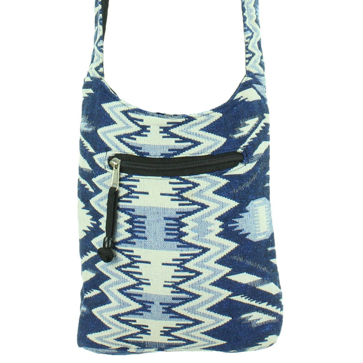 Cotton Canvas Sling Shoulder Bag - Aztec Blue White