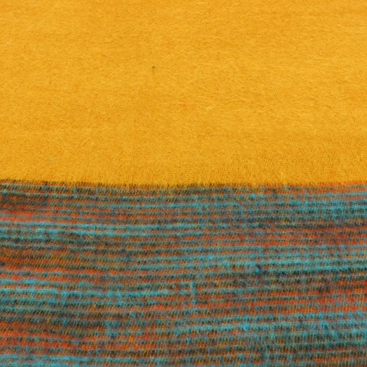 Tibetan Wool Blend Shawl Blanket - Mustard with Blue & Orange Reverse