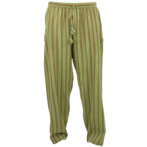 Classic Nepalese Lightweight Cotton Striped Trousers Pants - Green