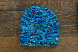 Chapeau de bonnet baggy slouch tricoté à la main - mélange bleu vif sd