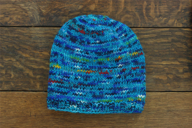 Hand Knitted Baggy Slouch Beanie Hat - SD Bright Blue Mix