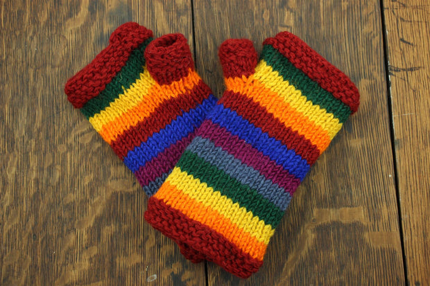 Wool Knit Arm Warmer - Stripe - Rainbow