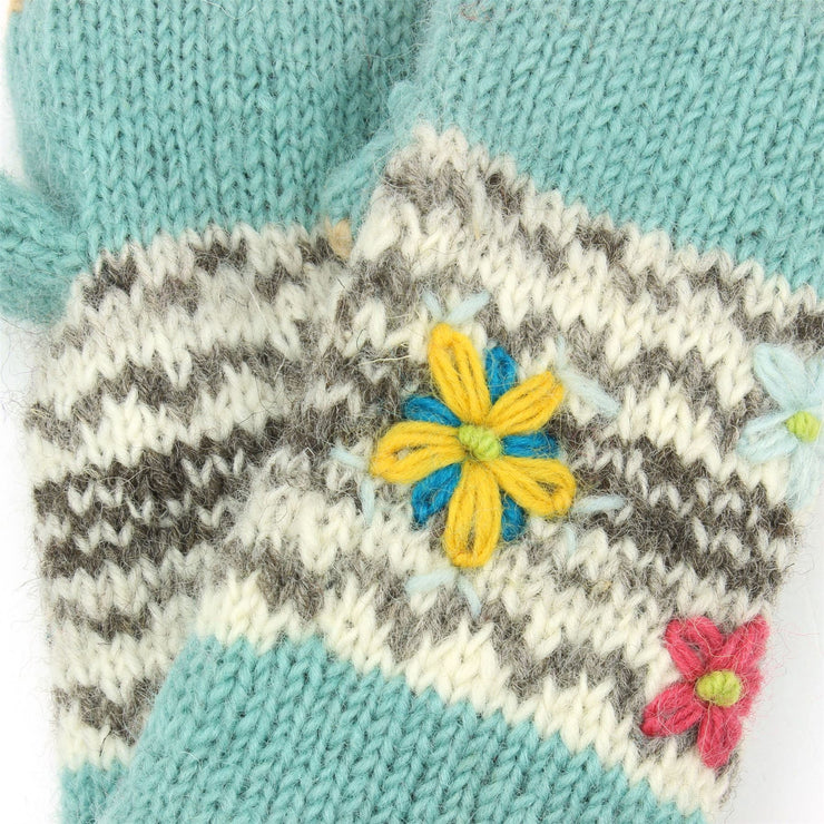 Wool Knit Arm Warmer - Flower - Green