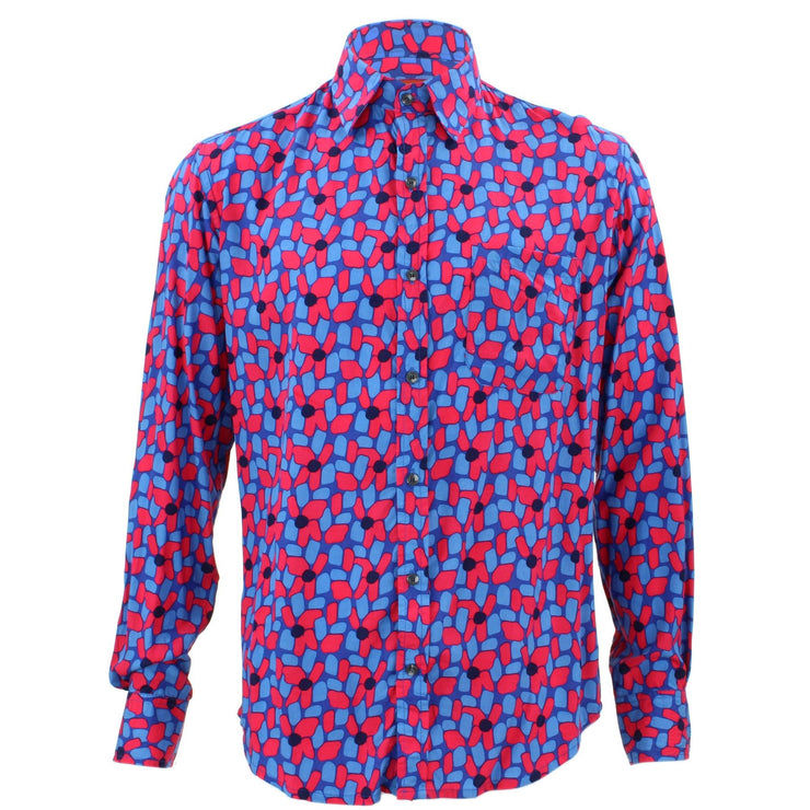 Tailored Fit Long Sleeve Shirt - Red & Blue Abstract