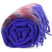Tibetan Wool Blend Shawl Blanket - Purple with Maroon & Grey Reverse