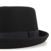 100% Wool felt Pork pie hat with band - Black