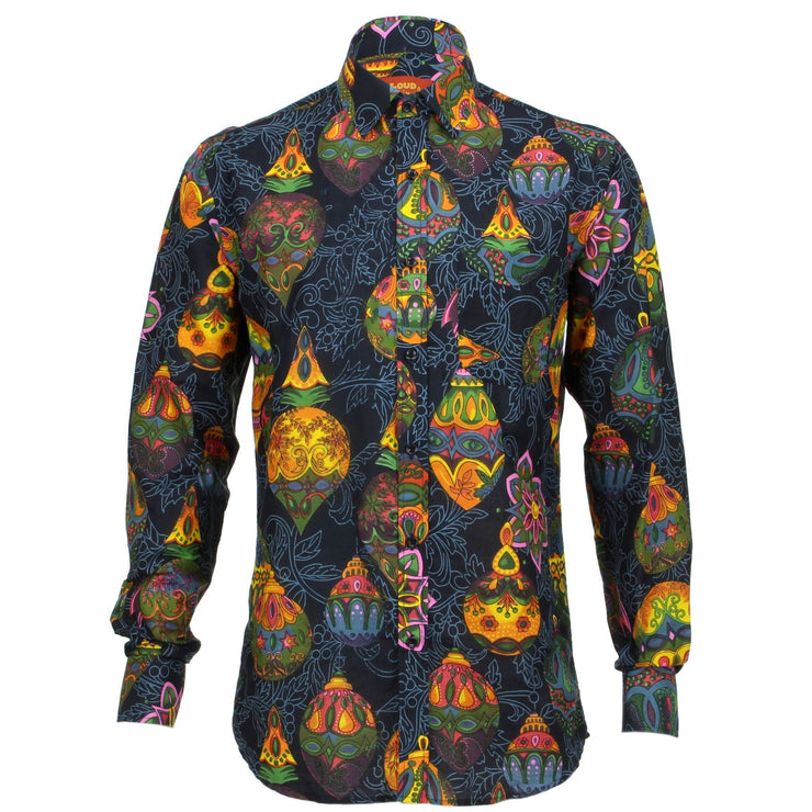 Regular Fit Long Sleeve Shirt - Black with Colourful Baubles