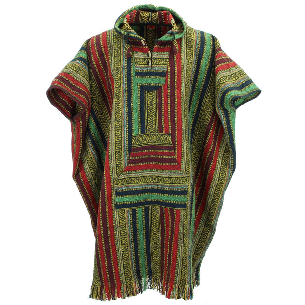 Brushed Cotton Long Hooded Poncho - Red Green