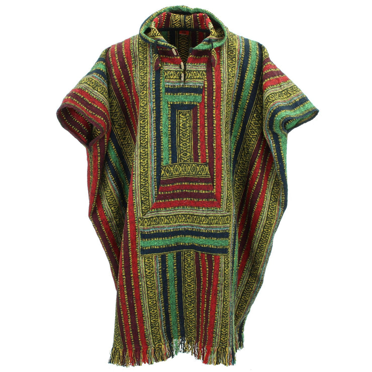 Brushed Cotton Long Hooded Poncho - Red Green