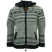 Hand Knitted Wool Hooded Jacket Cardigan - Fairisle Charcoal