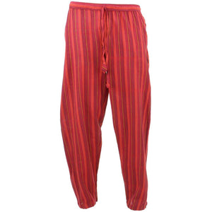 Pantalon classique népalais à rayures en coton léger - rouge