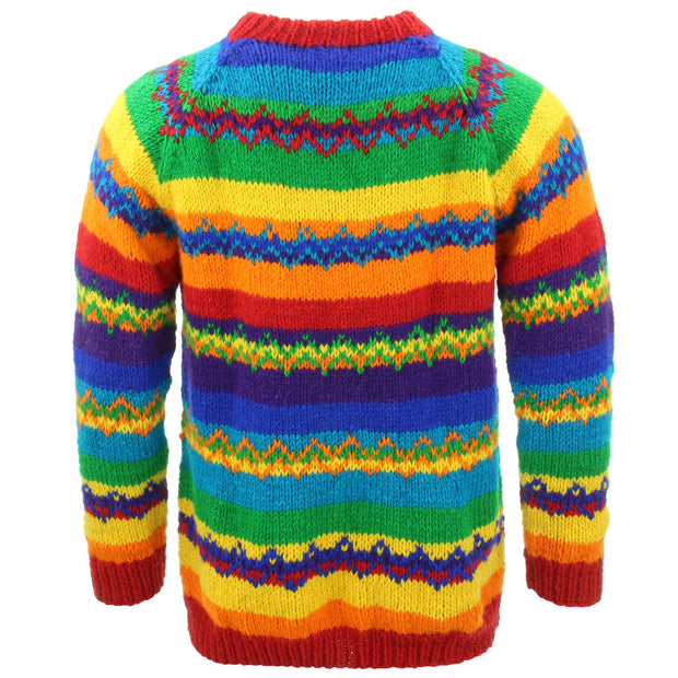 Hand Knitted Wool Jumper - Stripe Rainbow Zig Zag