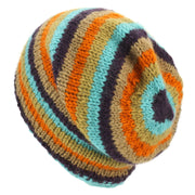 Wool Knit Baggy Slouch Beanie Hat - Stripe Retro A