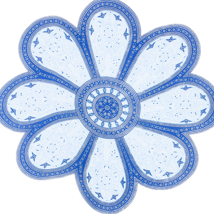 Viscose Rayon Sarong - Flower Mandala - White & Blue