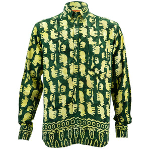 Langarmhemd mit normaler Passform – Elefantenherde – Grün