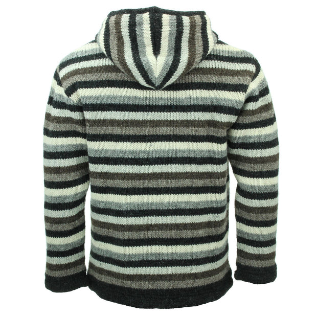 Hand Knitted Wool Hooded Jacket Cardigan - Stripe Natural