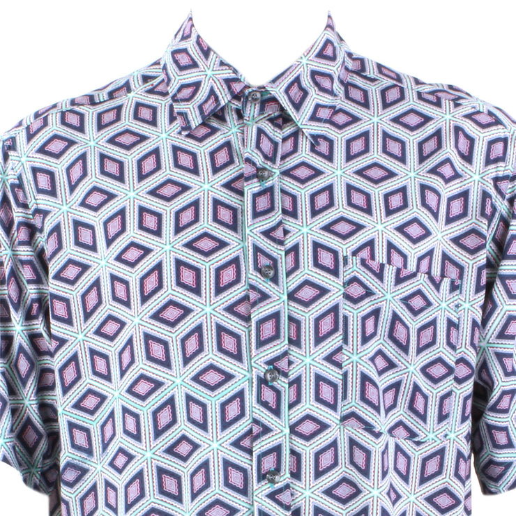 Regular Fit Short Sleeve Shirt - Green & Purple Abstract Diamonds