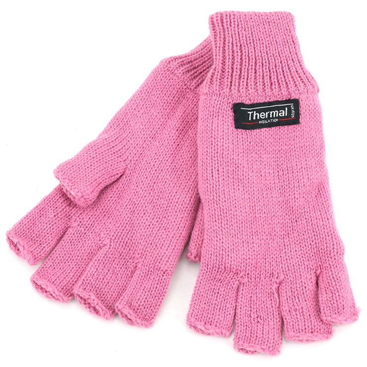 Fold Up Cuffs Thermal Fingerless Gloves - Pink