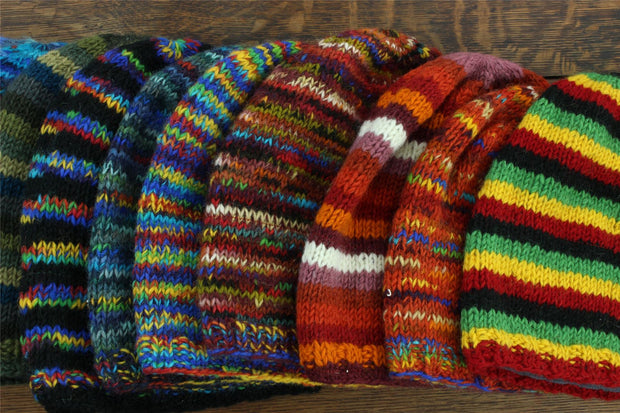 Hand Knitted Baggy Slouch Beanie Hat - Stripe Rasta