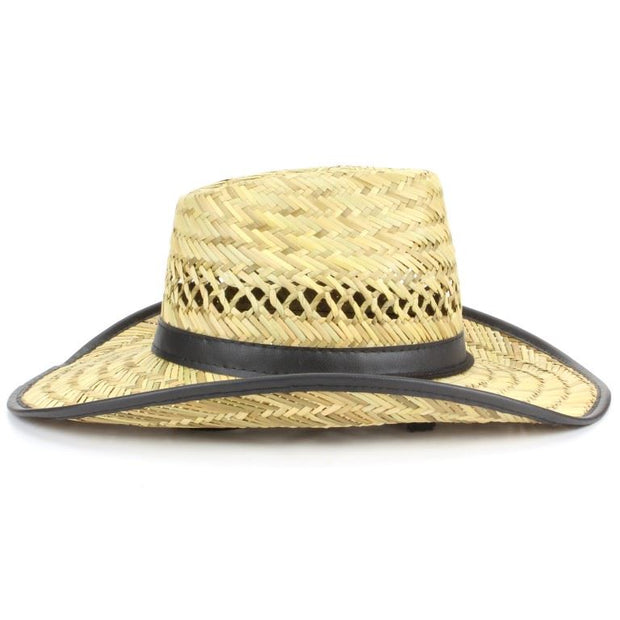 Straw cowboy hat with band and trim - Black