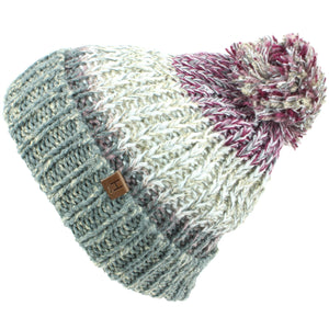 Children's Chunky Mixed Knit Bobble Beanie Hat - Grey