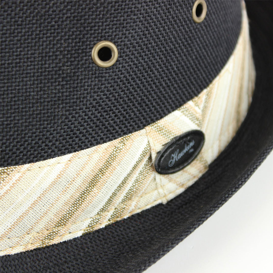 Cotton trilby hat with striped band - Black