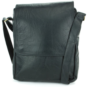Real Leather Cross Body Messenger Shoulder Bag - Black