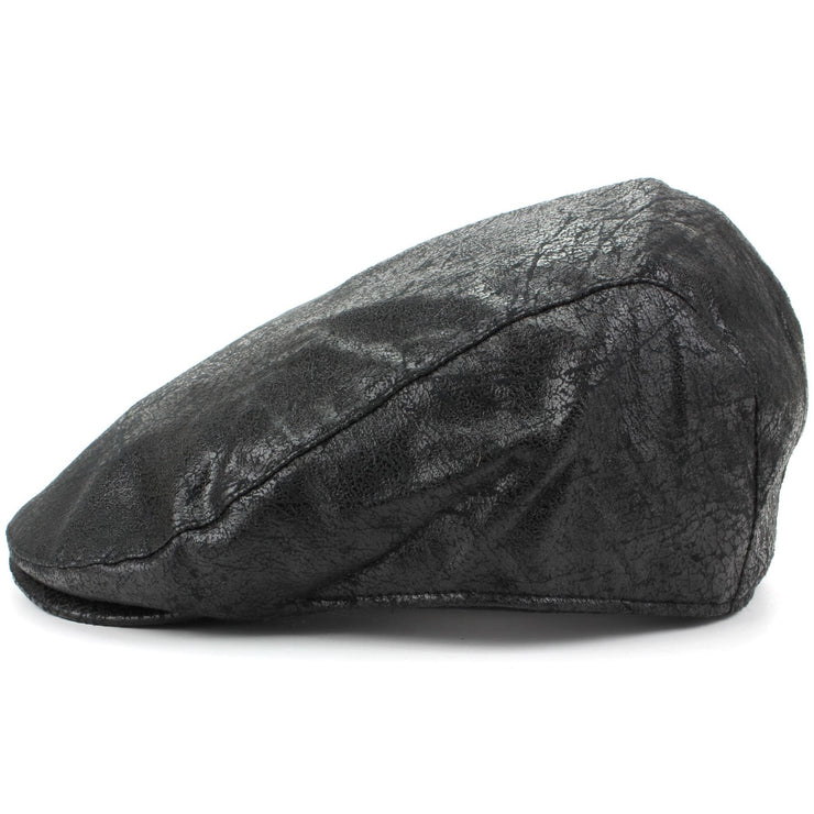 Leather Effect Flat Cap - Black