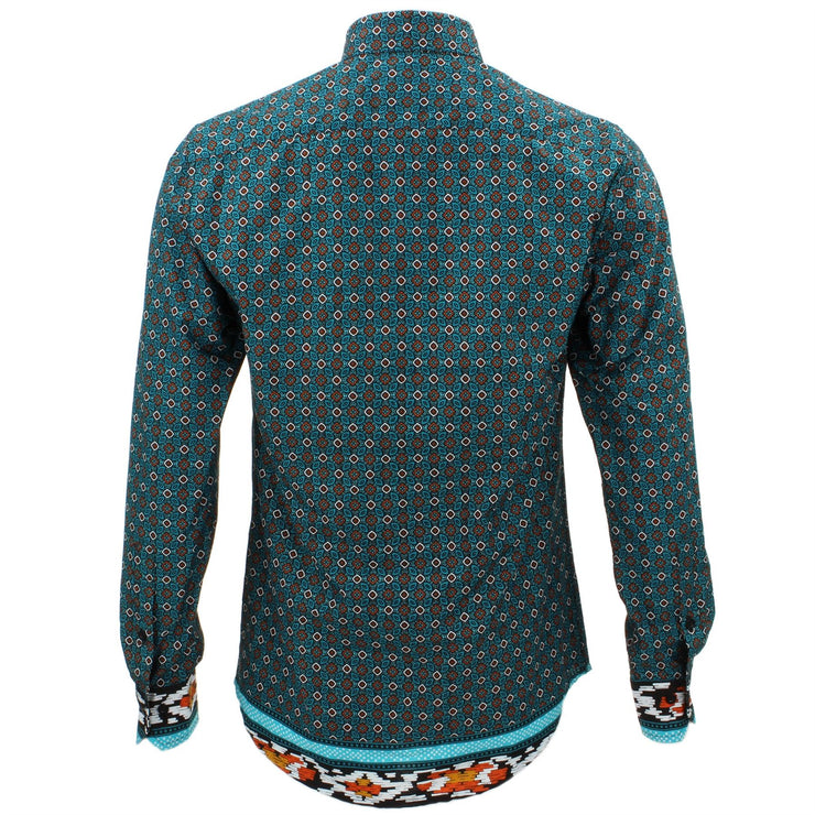 Tailored Fit Long Sleeve Shirt - Turquoise Abstract
