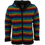 Wool Knit Hooded Cardigan Jacket - Rainbow Diamonds