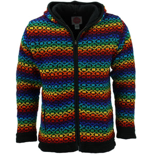 Wool Knit Hooded Cardigan Jacket - Rainbow Diamonds