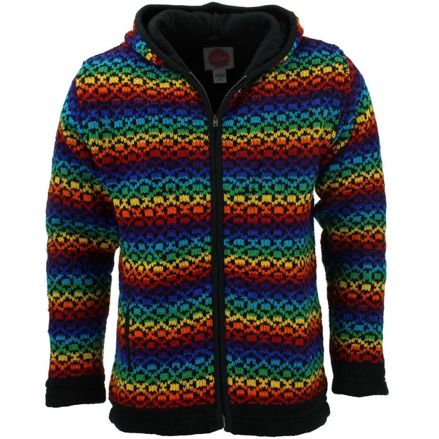 Wool Knit Hooded Cardigan Jacket - Rainbow Diamonds