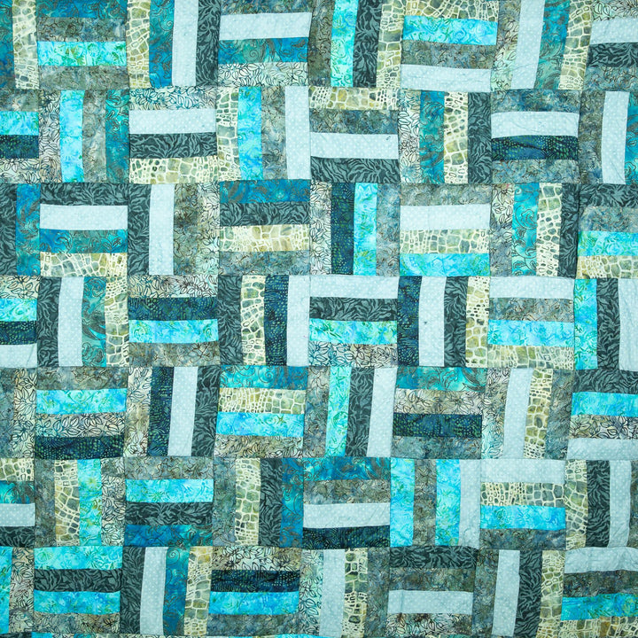 Handmade Quilted Patchwork Batik Printed Bedspread - Ocean Blue