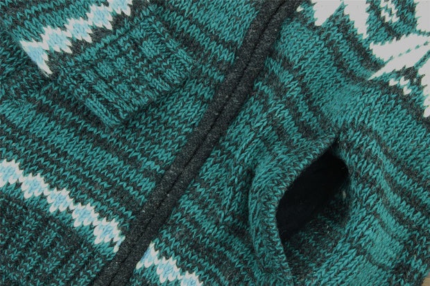 Hand Knitted Wool Jacket Cardigan - Fairisle Teal