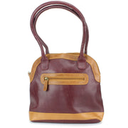 Real Leather Shopper Tote Bag Handbag - Red & Brown