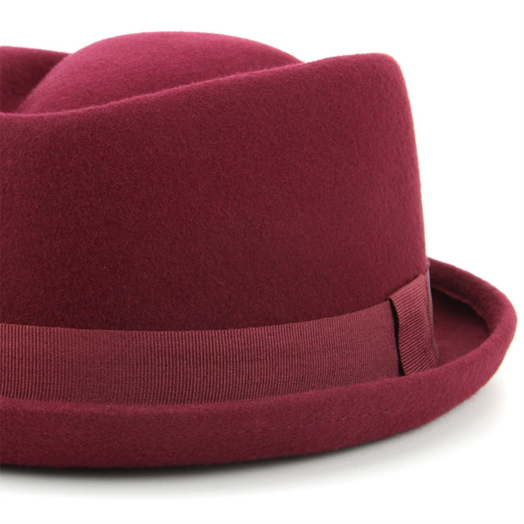 Wool Diamond Crown Porkpie Hat - Red